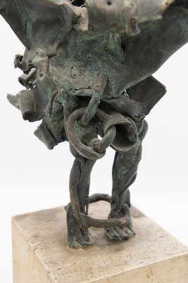 Brutalist Bronze Mythological Bird Sculpture in Travertine, 1950s-RCE-1430845