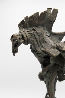 Brutalist Bronze Mythological Bird Sculpture in Travertine, 1950s-RCE-1430845