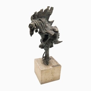 Brutalist Bronze Mythological Bird Sculpture in Travertine, 1950s-RCE-1430845