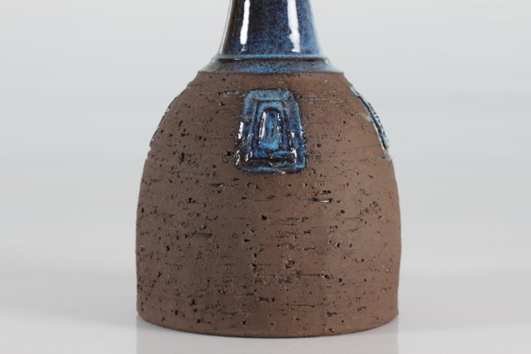 Brutalist Brown and Blue Ceramic Table Lamp by Fridtjof Sejersen for Sejer Ceramic, Denmark, 1970s-QQ-1388798