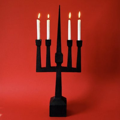 Brutalist Candelabra in Black Forged Steel, 1950s-DQG-2019903