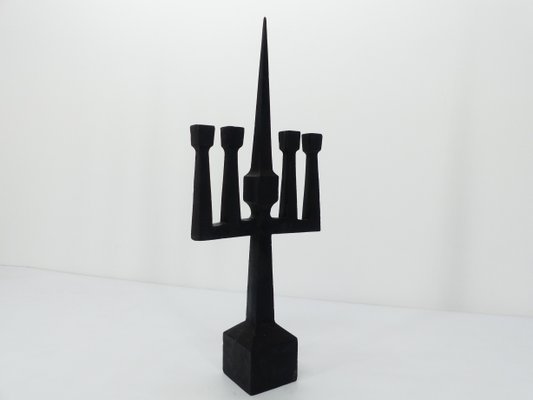 Brutalist Candelabra in Black Forged Steel, 1950s-DQG-2019903