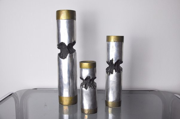 Brutalist Candle Holders by David Marshall, Spain, 1970s, Set of 3-EJE-960676