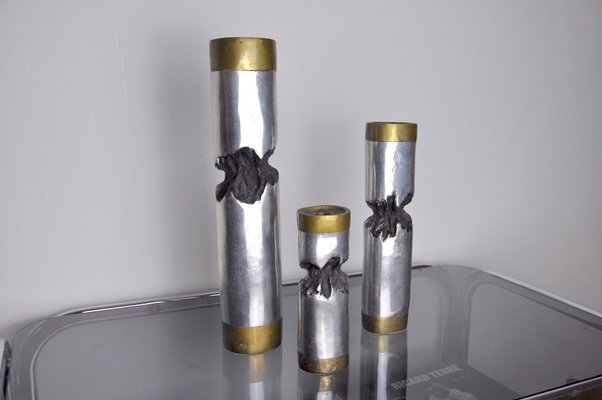 Brutalist Candle Holders by David Marshall, Spain, 1970s, Set of 3-EJE-960676