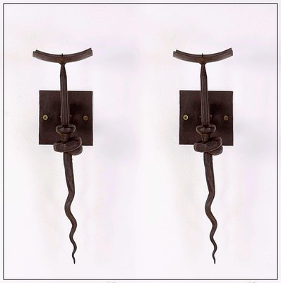 Brutalist Candle Wall Sconces in Wrought Iron, Set of 2-NYF-2019107