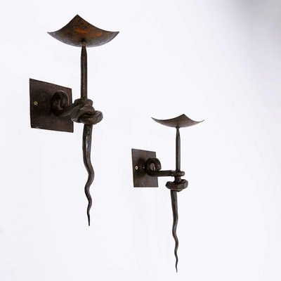 Brutalist Candle Wall Sconces in Wrought Iron, Set of 2-NYF-2019107