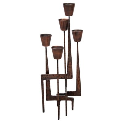 Brutalist Candleholder Sculpture in Wrought Iron, France, 1970s-KL-2028630