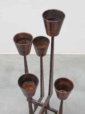 Brutalist Candleholder Sculpture in Wrought Iron, France, 1970s-KL-2028630