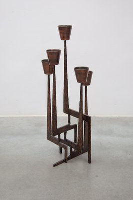 Brutalist Candleholder Sculpture in Wrought Iron, France, 1970s-KL-2028630