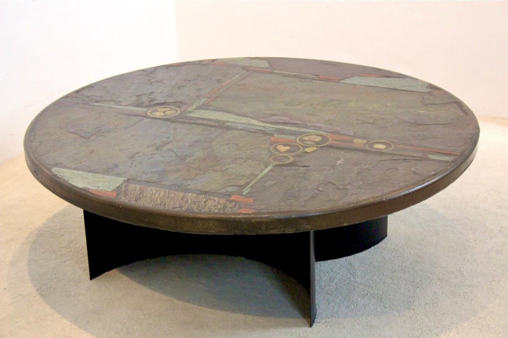 Brutalist Ceramic and Brass Artwork Coffee Table by Paul Kingma