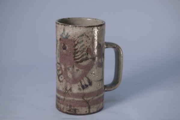 Brutalist Ceramic Mug by Gustave Reynaud for Atelier Le Mûrier, Vallauris, 1960s-NEN-2022901