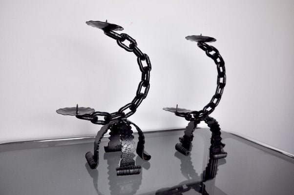 Brutalist Chain Candleholders, Italy, 1960s, Set of 2-EJE-1373630