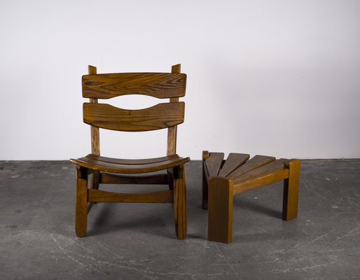 Brutalist Chair and Stool in Oak by Dittmann & Co., 1960s, Set of 2-VLO-1029669