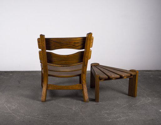 Brutalist Chair and Stool in Oak by Dittmann & Co., 1960s, Set of 2-VLO-1029669