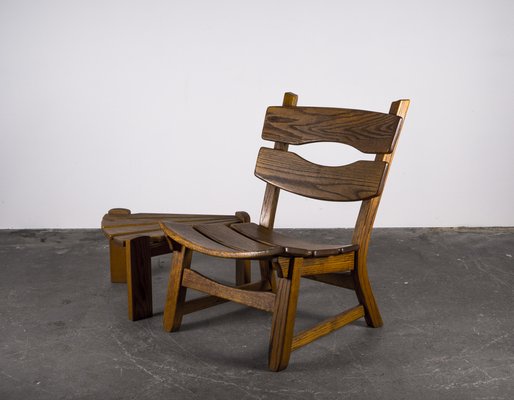 Brutalist Chair and Stool in Oak by Dittmann & Co., 1960s, Set of 2-VLO-1029669