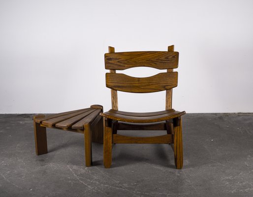 Brutalist Chair and Stool in Oak by Dittmann & Co., 1960s, Set of 2-VLO-1029669