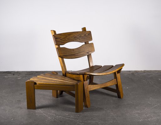 Brutalist Chair and Stool in Oak by Dittmann & Co., 1960s, Set of 2-VLO-1029669