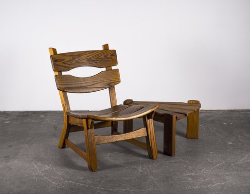 Brutalist Chair and Stool in Oak by Dittmann & Co., 1960s, Set of 2-VLO-1029669