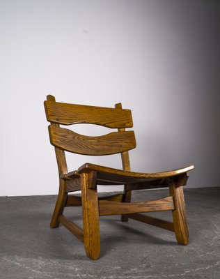 Brutalist Chair and Stool in Oak by Dittmann & Co., 1960s, Set of 2-VLO-1029669