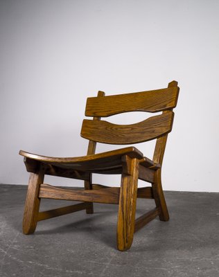 Brutalist Chair and Stool in Oak by Dittmann & Co., 1960s, Set of 2-VLO-1029669