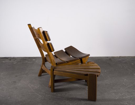 Brutalist Chair and Stool in Oak by Dittmann & Co., 1960s, Set of 2-VLO-1029669