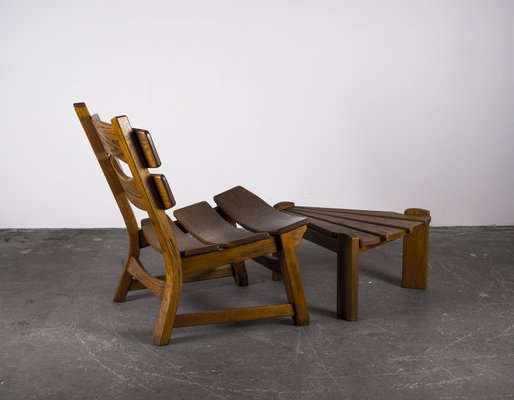 Brutalist Chair and Stool in Oak by Dittmann & Co., 1960s, Set of 2-VLO-1029669