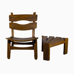 Brutalist Chair and Stool in Oak by Dittmann & Co., 1960s, Set of 2-VLO-1029669