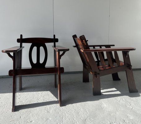 Brutalist Chairs in Mahogany, 1950s, Set of 2-SSK-1770331