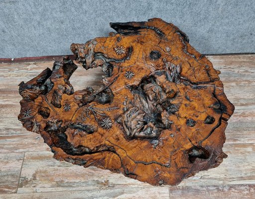 Brutalist Coffee Table in Carved Wood, 1970s-MWB-1785176