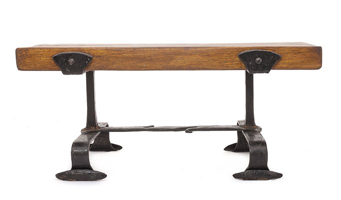 Brutalist Coffee Table in Elm in the style of Jacques Adnet, 1950s-JCN-1702257