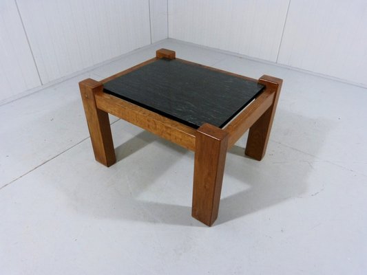 Brutalist Coffee Table in Oak & Natural Stone, 1970s-TU-1801283