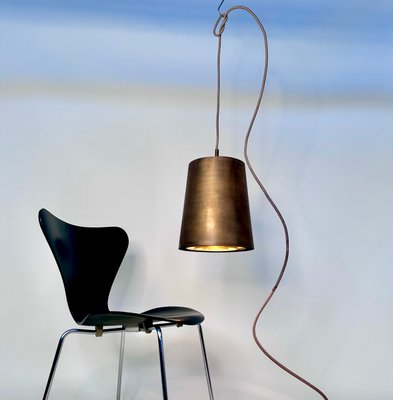 Brutalist Conical Bronze and Brass Metal Hanging Lamp, Germany, 1950s-JP-1805350