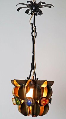 Brutalist Crystal Lamp in Copper and Brass-ESB-1376611