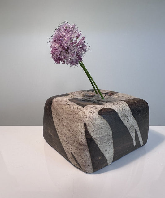 Brutalist Cube-Shaped Ceramic Art Flower Arrangement Vase, Germany, 1960s