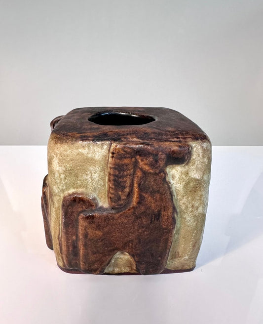 Brutalist Cube-Shaped Studio Ceramic Art Vase by Helmut Friedrich Schäffenacker, 1960s