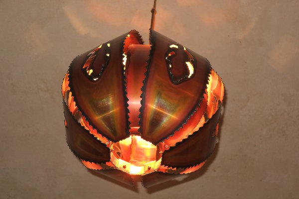 Brutalist Danish Copper Pendant Light, 1970s-ED-1778039