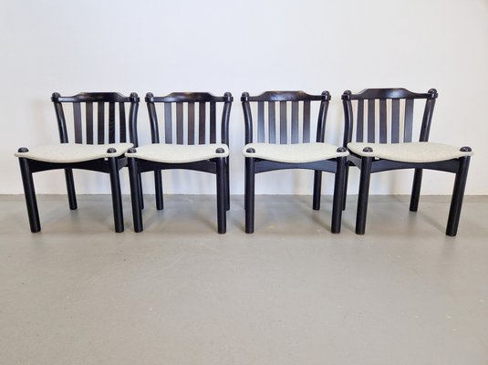 Brutalist Dining Chairs in Black Wood, Italy, 1970s, Set of 4-AXJ-1702234