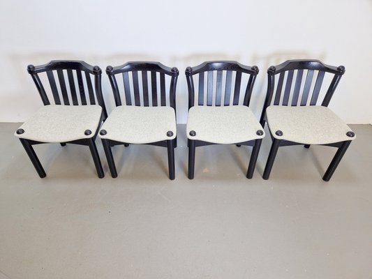 Brutalist Dining Chairs in Black Wood, Italy, 1970s, Set of 4-AXJ-1702234