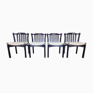 Brutalist Dining Chairs in Black Wood, Italy, 1970s, Set of 4-AXJ-1702234