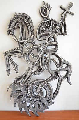 Brutalist Dragon Slayer Wall Sculpture, 1960s-OV-671826