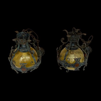 Brutalist Dutch Hammered Iron Lamps, Set of 2-BHG-1007779