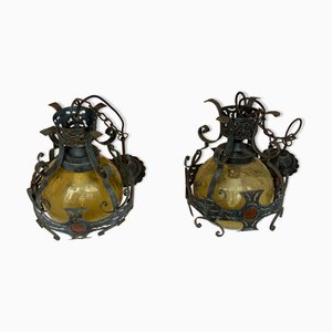 Brutalist Dutch Hammered Iron Lamps, Set of 2-BHG-1007779