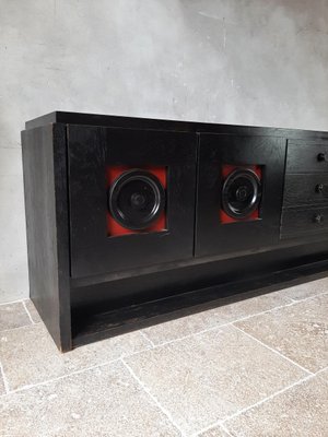 Brutalist Ebonized Oak Credenza in Black and Red from De Coene, 1970s-TDA-1376468