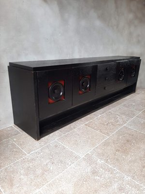 Brutalist Ebonized Oak Credenza in Black and Red from De Coene, 1970s-TDA-1376468