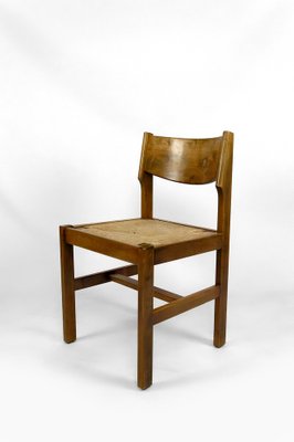 Brutalist Elm Chairs with Straw Seats from Maison Regain, 1960, Set of 6-XNH-1804647