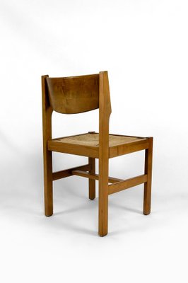 Brutalist Elm Chairs with Straw Seats from Maison Regain, 1960, Set of 6-XNH-1804647