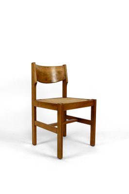 Brutalist Elm Chairs with Straw Seats from Maison Regain, 1960, Set of 6-XNH-1804647