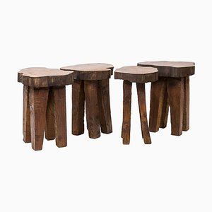 Brutalist Elm Stools, 1970s, Set of 4-CEJ-1374469