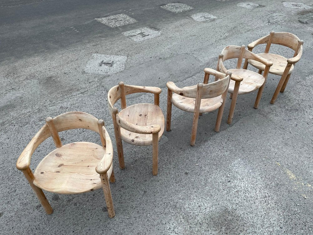 Brutalist Extendable Round Dining Table with Chairs by Rainer Daumiller, 1971, Set of 6