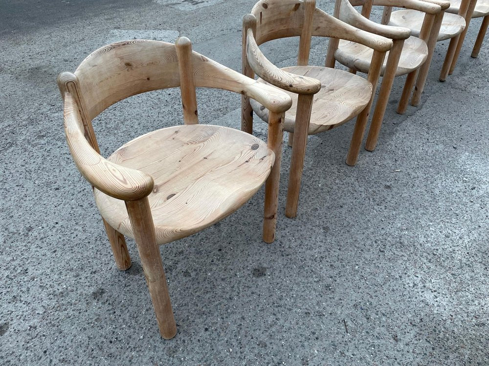 Brutalist Extendable Round Dining Table with Chairs by Rainer Daumiller, 1971, Set of 6